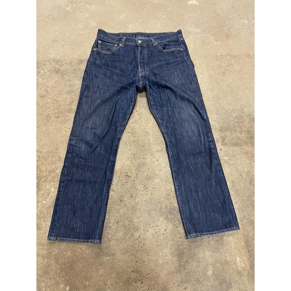 Levis 501 Jeans Mens 34x30 Dark Blue Straight Leg Button Fly Waterless